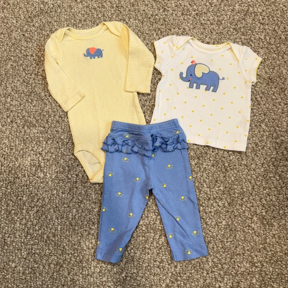 Carters‎ Baby Girls Elephant Bodysuit Shirt Leggings Set Size 3-6 Months